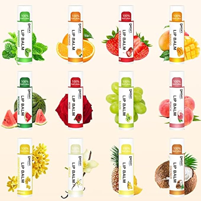 Dmsky 60 PACK LIP BALM, NATURAL LIP BALM BULK WITH VITAMIN E AND COCONUT OIL, MOISTURIZING LIP BALM FOR CHAPPED LIPS, BULK LIP BALM FOR WOMEN-12 FLAVORS - Image 1
